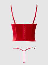 House of Desire Queen Brigeta Fitted Deep Plunge Push Up Bustier Set Crimson Red