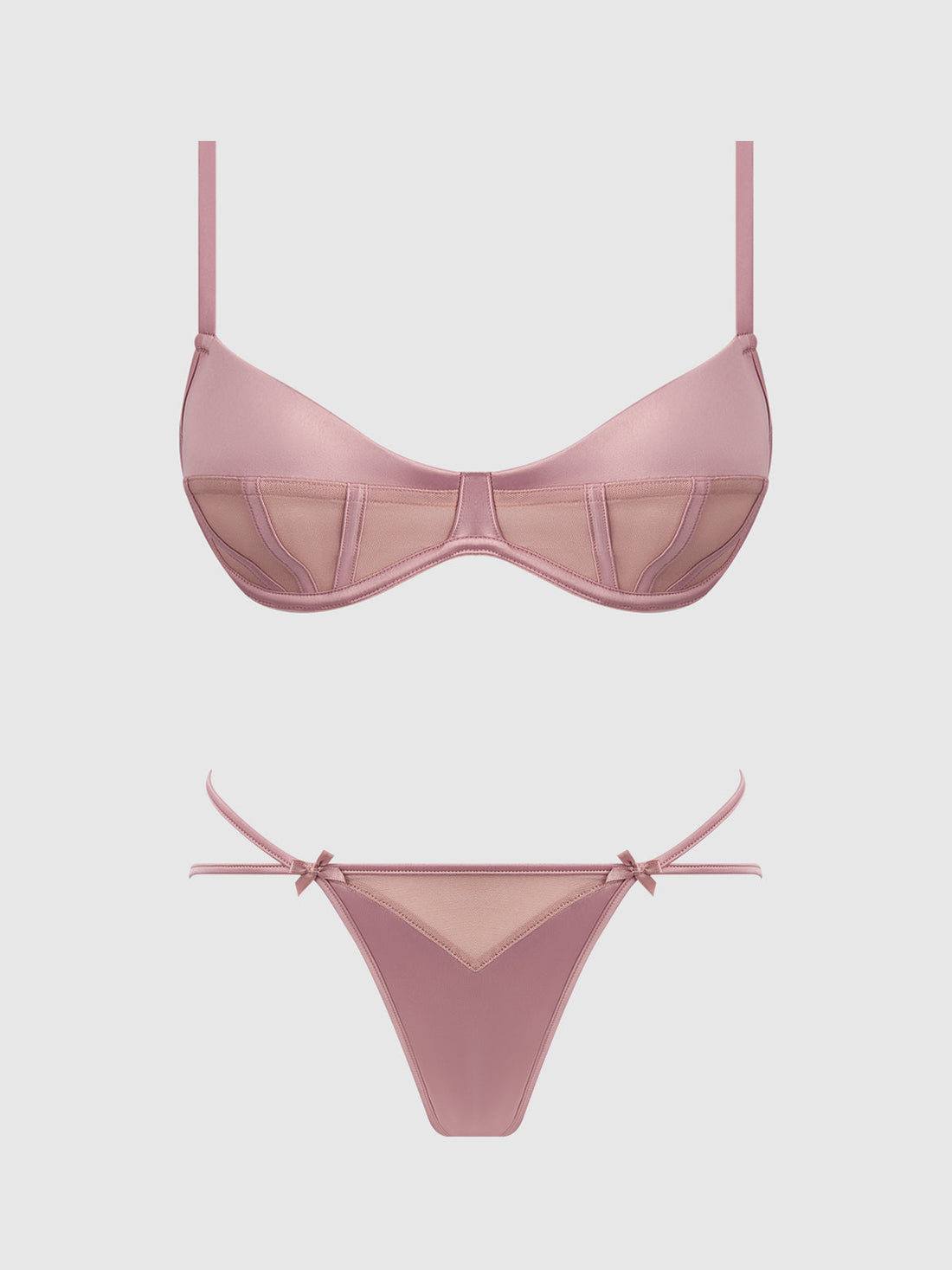 Brigeta Satin & Mesh Corseted Bra & Open Back Hipster Set