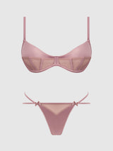 Brigeta Satin & Mesh Corseted Bra & Open Back Hipster Set