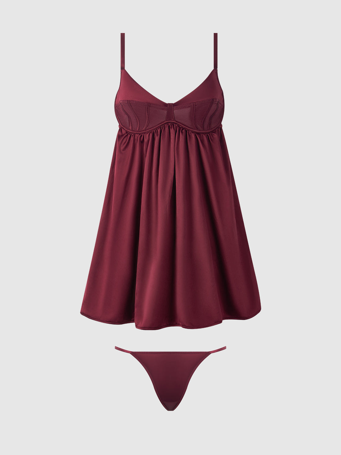 Brigeta Satin & Mesh Corsetted Babydoll Set