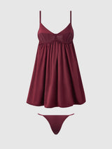 Brigeta Satin & Mesh Corsetted Babydoll Set