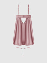 House of Desire Brigeta Satin & Mesh Corsetted Babydoll Set Mauve