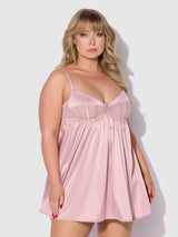 House of Desire Brigeta Satin & Mesh Corsetted Babydoll Set Mauve