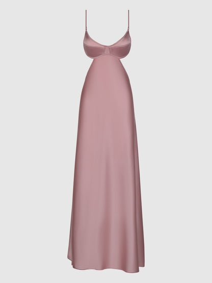 House of Desire Brigeta Satin Mono Wire Long Gown Mauve