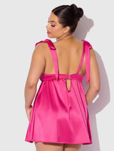 House of Desire Queen Babydoll Set Satin Open Cup Brigeta Pink Dragon