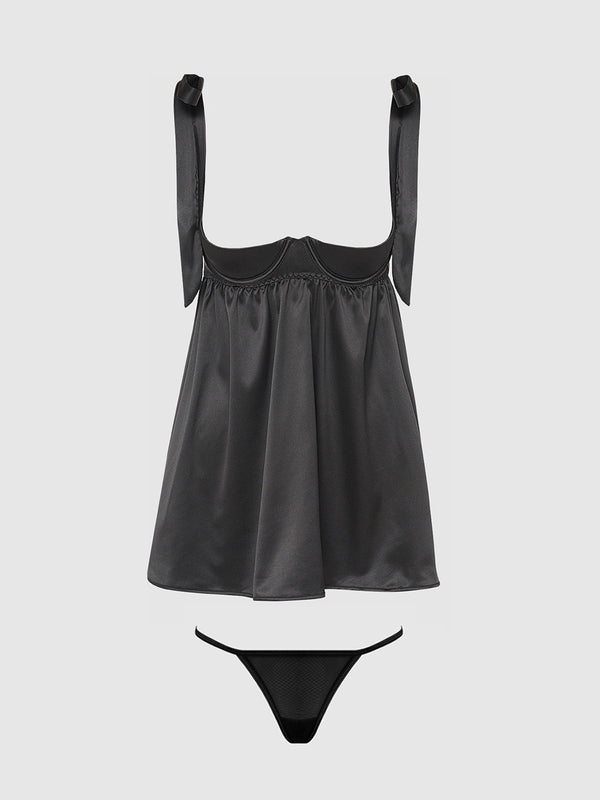 House of Desire Brigeta Satin Open Cup Babydoll Set