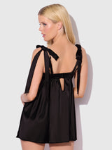 House of Desire Queen Brigeta Satin Open Cup Babydoll Set Black