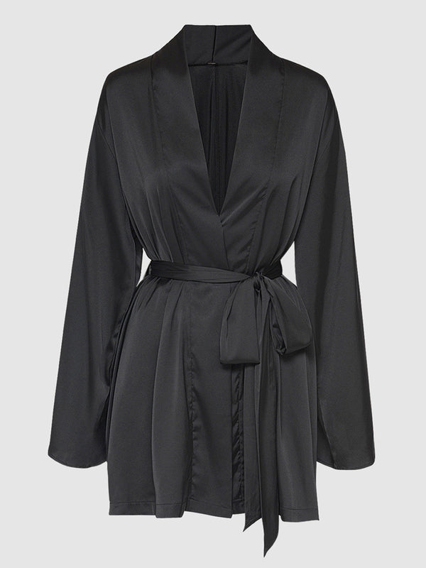House of Desire Brigeta Short Satin Robe Black