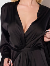 Brigeta Short Satin Robe Black