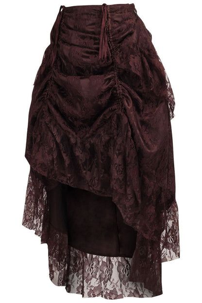 Brown Lace Adjustable High Low Bustle Skirt - Daisy Corsets