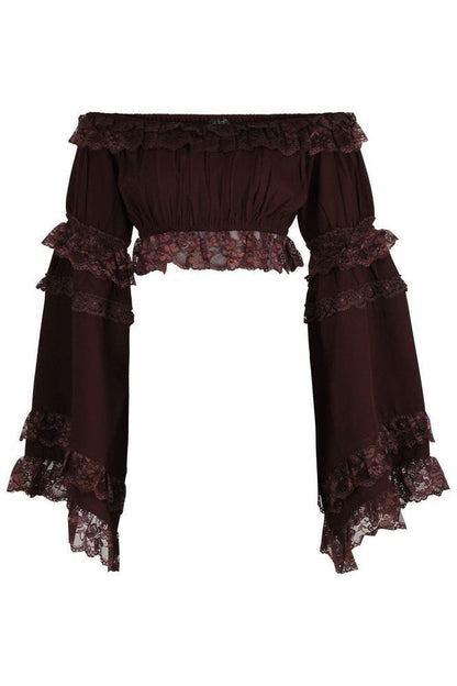 Brown Smocked Flare Sleeve Peasant Top - Daisy Corsets