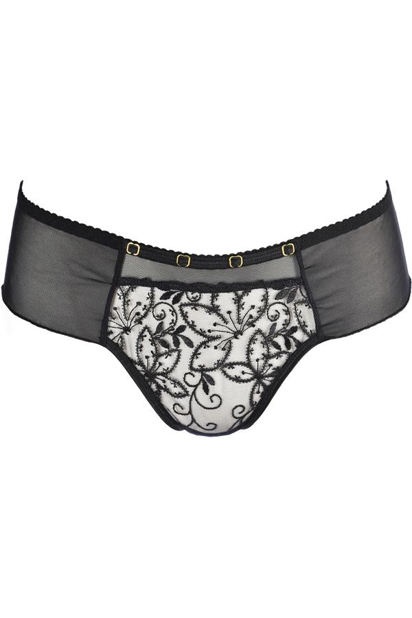 Axami 10555 Sheer Embroidery Brazilian Thong Black Angel