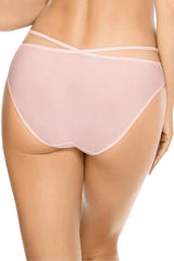 Rose Pink Camelia Bikini Briefs with elastic tulle back and decorative side straps.