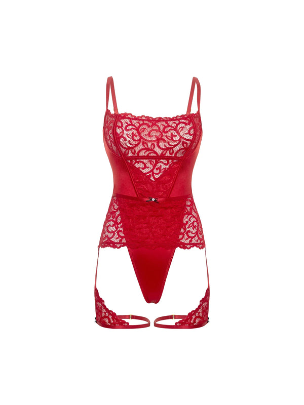 Candice Satin & Lace Teddy Red