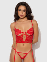 House of Desire Bustier & Backless Hipster Set Lace & Chain Cecily High Risk Red