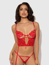 House of Desire Queen Cecily Lace & Chain Bustier & Backless Hipster Set Black