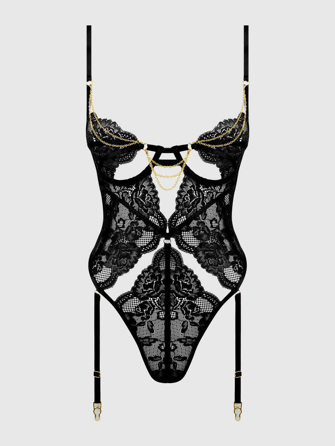 Cecily Lace & Chain Gartered Teddy