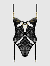 Cecily Lace & Chain Gartered Teddy