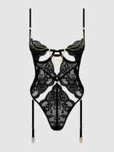 House of Desire Queen Cecily Lace & Chain Gartered Teddy