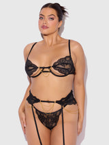 Cecily Lace & Chain Open Cups Bra Set