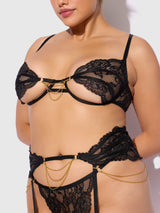 Cecily Lace & Chain Open Cups Bra Set