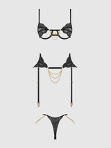 Cecily Lace & Chain Open Cups Bra Set