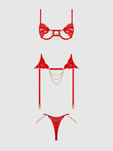 Cecily Lace & Chain Open Cups Bra Set