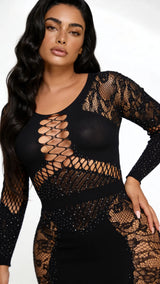 BeWicked Celeste Rhinestone Bling Mini Dress Bodystocking