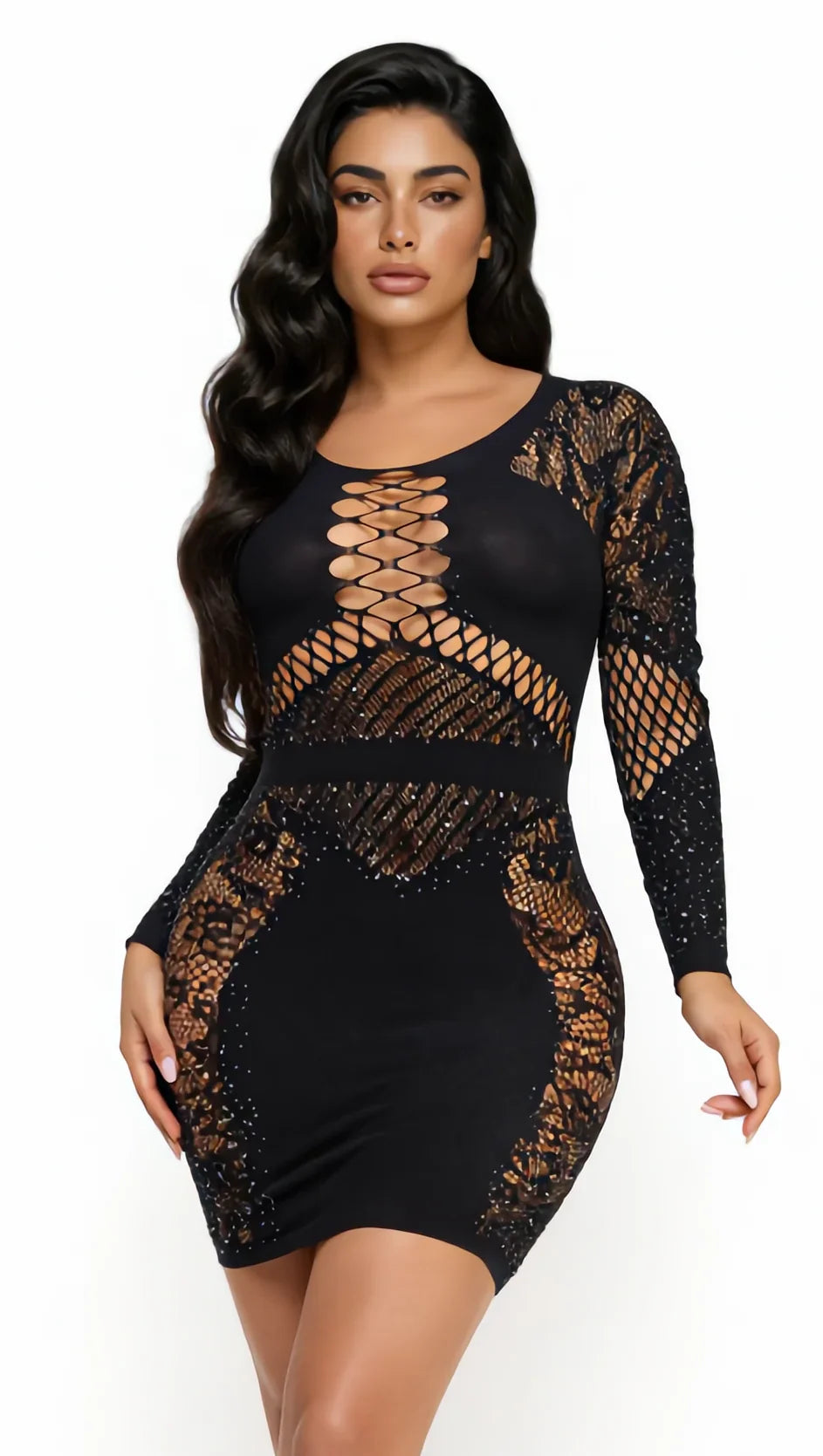 BeWicked Celeste Rhinestone Bling Mini Dress Bodystocking