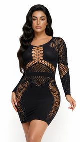 BeWicked Celeste Rhinestone Bling Mini Dress Bodystocking