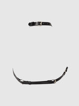 Chain & Leather-Like Draped Harness Black Silver