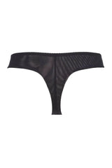 Axami Chocolate Bar Thong: elegant black tulle and luxe lacquer lace for a unique, sophisticated look.