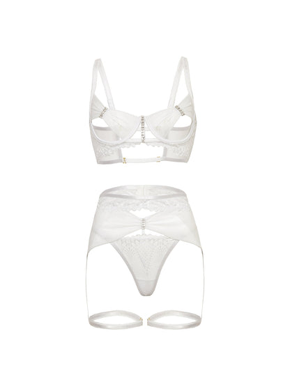 Oh la la Cheri Clarinda Sexy Open Cups Garter Bra Set with Rhinestones