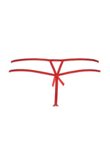 Seductive red Axami Cranberry Muffin shiny g-string with a delicate bow detail, perfect for sensual discoveries.