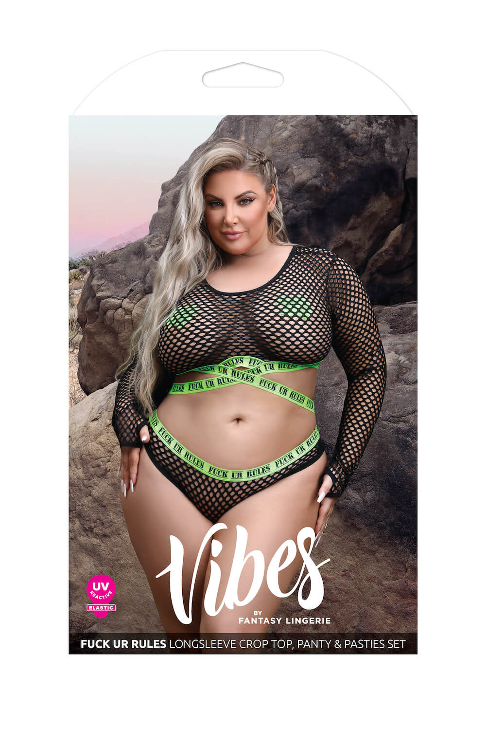 Fantasy Curve Vibes F*ck Ur Rules Long Sleeve Crop Top, Panty & Pasties-Rebel Romance