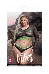 Fantasy Curve Vibes F*ck Ur Rules Long Sleeve Crop Top, Panty & Pasties-Rebel Romance