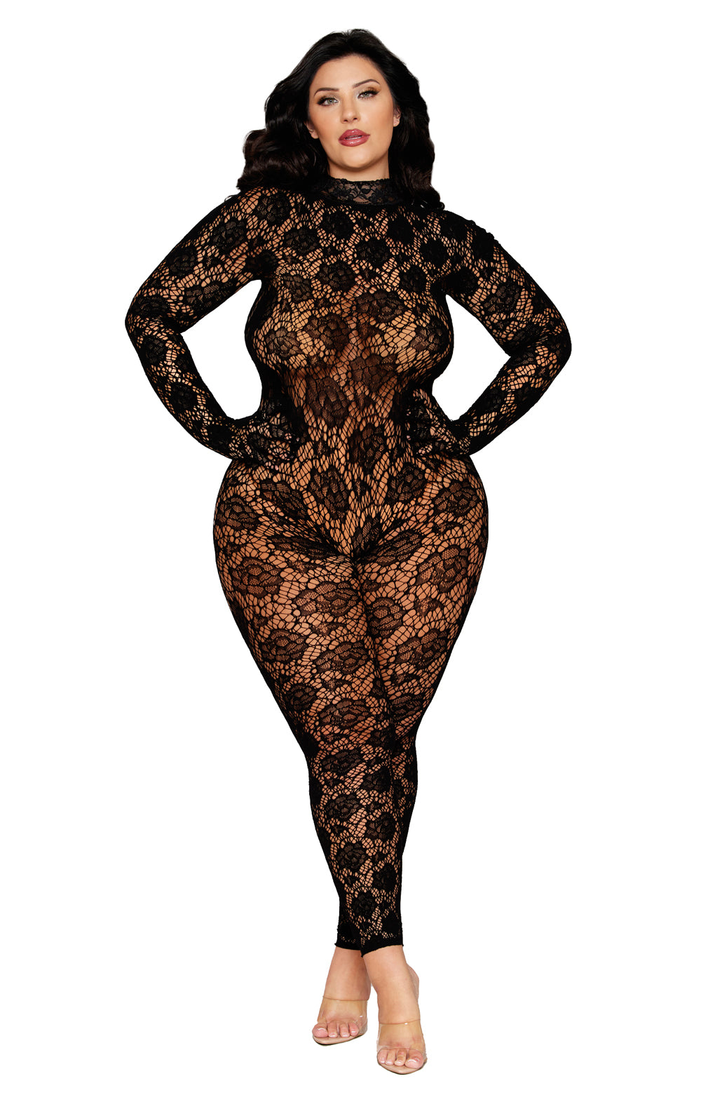 Dreamgirl Lace Gloved Bodystocking Black