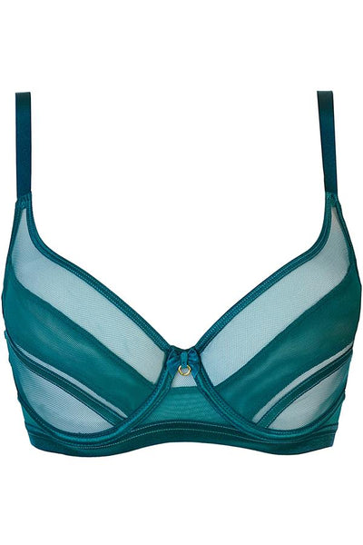 Sheer Stripe Unlined Bra Teal