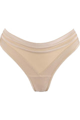 Sheer Stripe Brazilian Thong Beige
