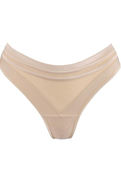 Sheer Stripe Brazilian Thong Beige