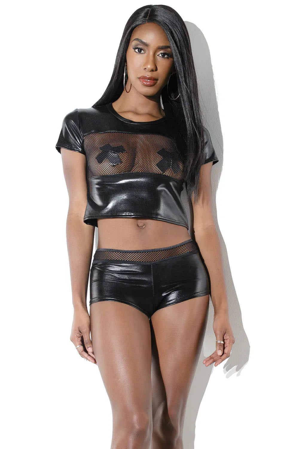 Coquette Cream of the Crop Top Fishnet Black