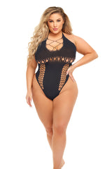 Pink Lipstick Hot Too Handle Bodysuit - Queen Size - Black