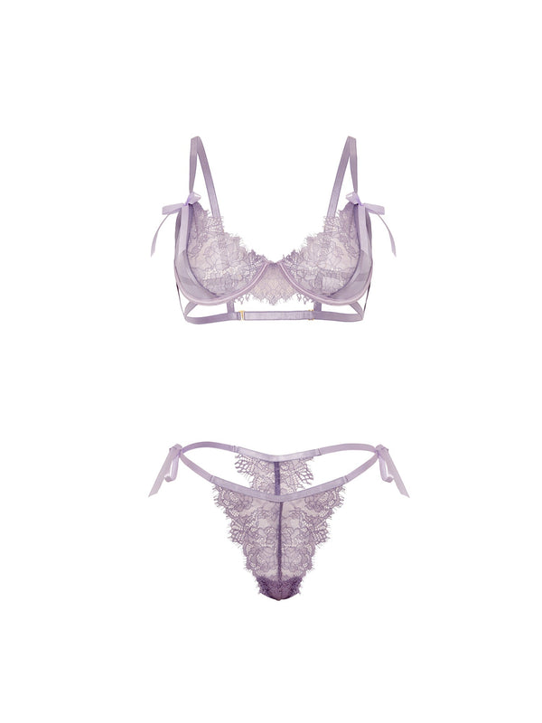 Oh la la Cheri Dahlyia Unlined Cups Underwire Bra Set Purple Haze