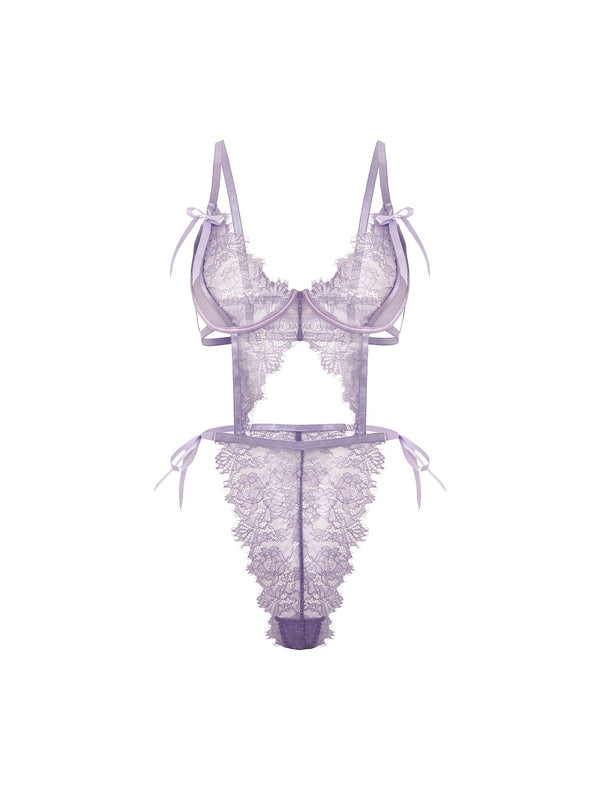 Oh la la Cheri Dahlyia Unlined Underwire Lace Teddy Purple Haze