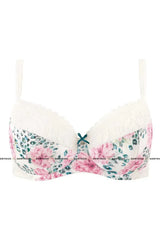 Gorgeous Daisy Push-up Bra in white with feminine floral pattern, subtle lace, and a delicate bow.