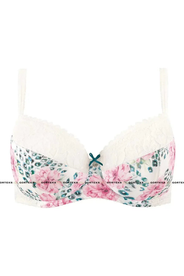 Gorgeous Daisy Push-up Bra in white with feminine floral pattern, subtle lace, and a delicate bow.