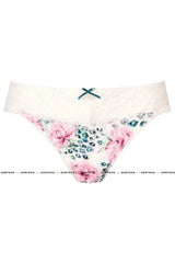 White Daisy Thong with feminine floral pattern, lace trim, and a delicate teal bow.