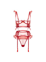 Darcy Sheer Tulle Open Cup Bra Set Red