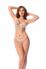 Mapale Spotlight Sparkling Fringe Open Cups and Crotchless Bra Set