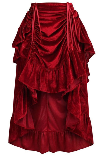 Dark Red Velvet Adjustable High Low Bustle Skirt - Daisy Corsets